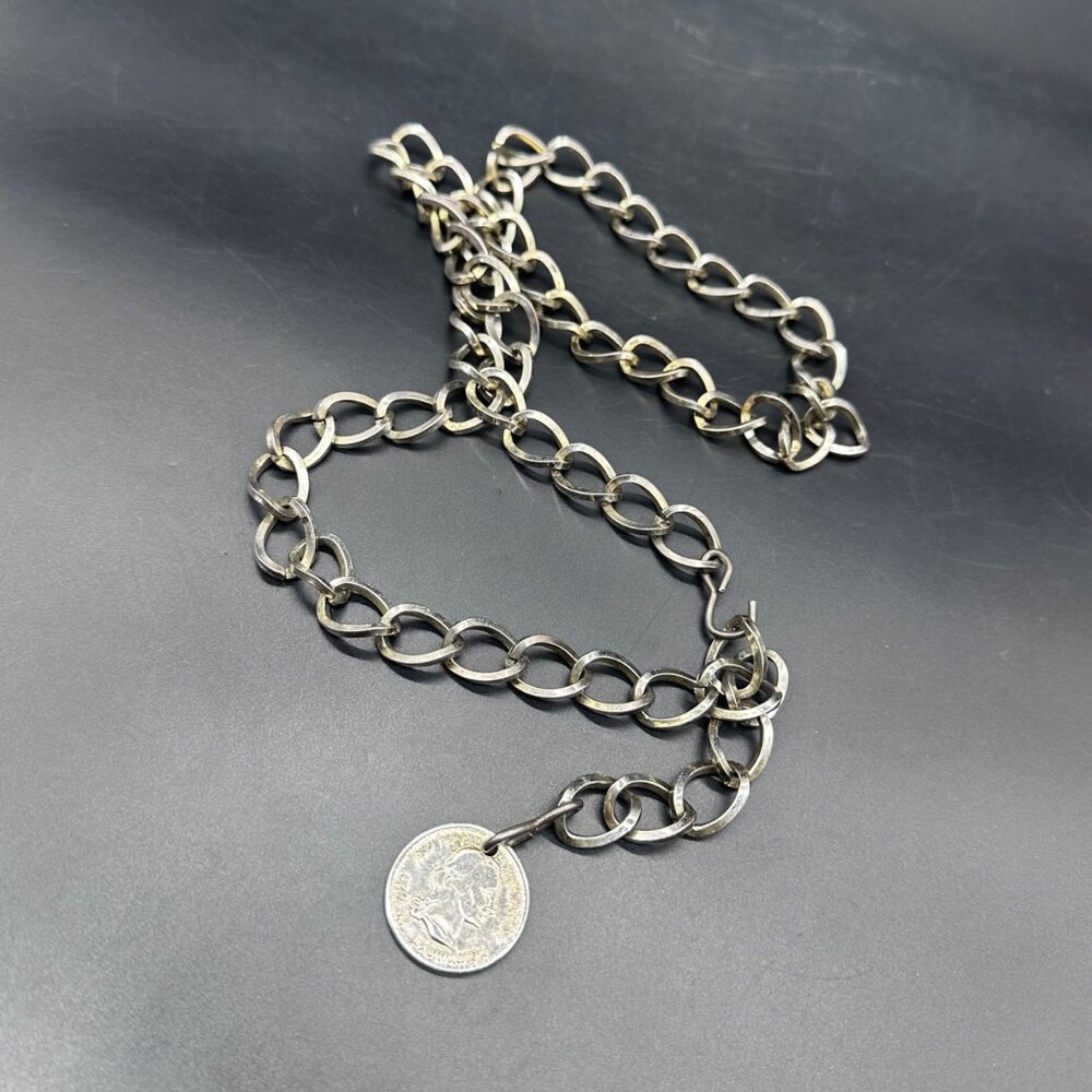 Vintage Adjustable Coin Chain Belt George Washington Charm Metal Statement Acces